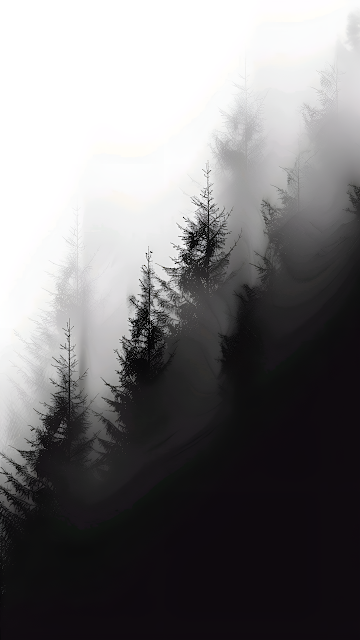 Minimalist Black Pine Trees Foggy Forest Silhouette Art - Free mobile Wallpaper