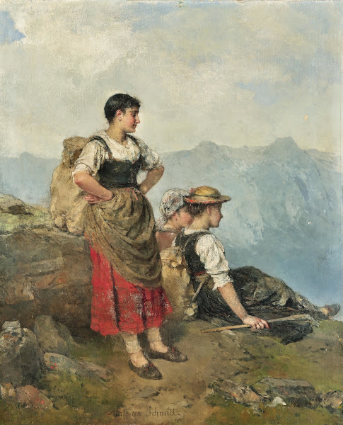 Three Travellers Resting View of a Valley