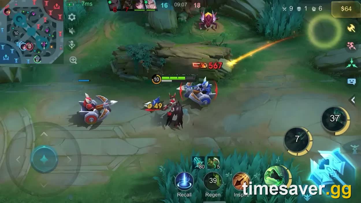 Argus fighting in the EXP lane with the full in-game skill and battle-spell HUD visible (patch 2.2.16 gameplay)