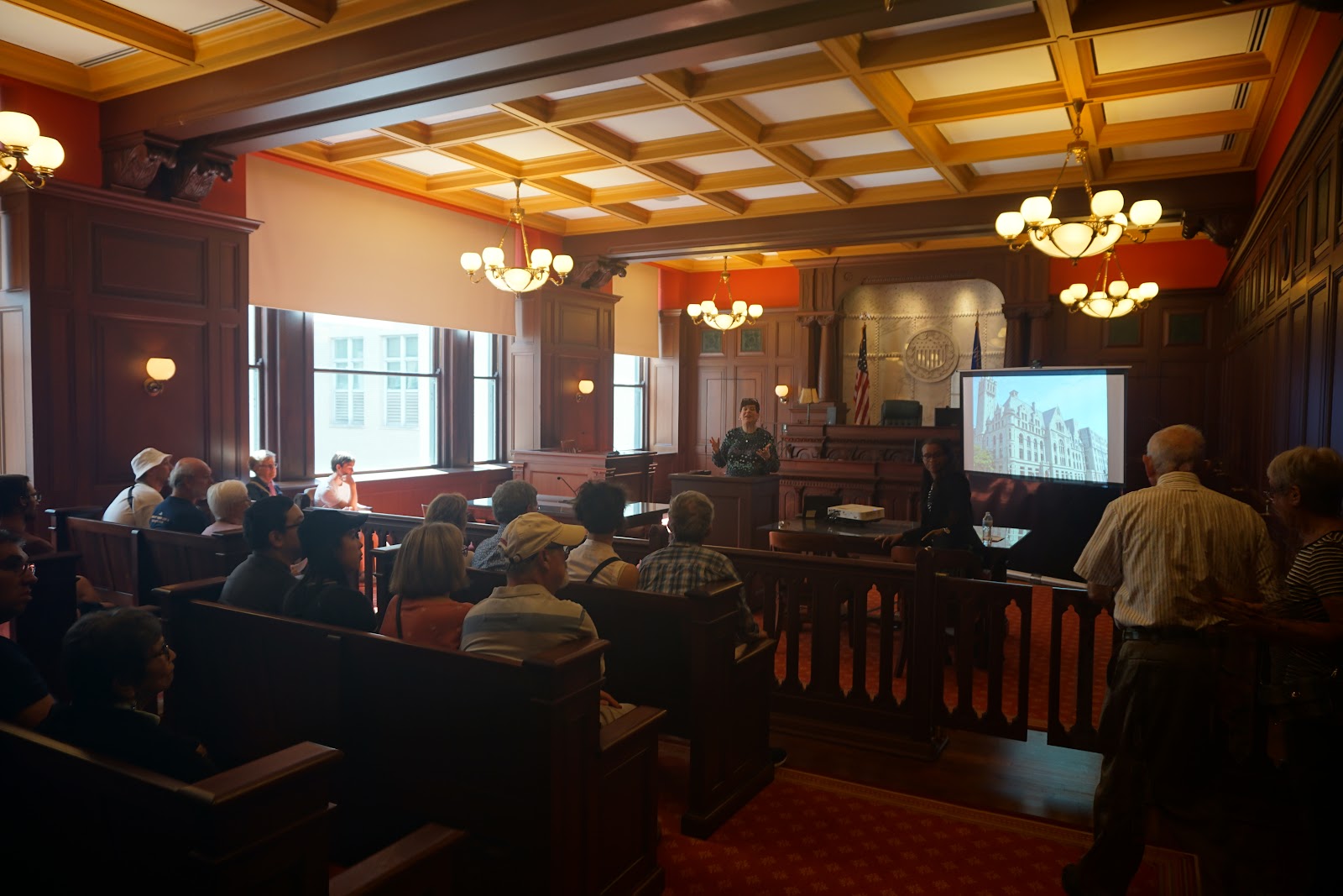 An empty federal courtroom