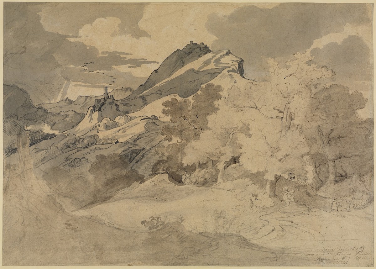 Blick von der Serpentara auf Olevano und Civitella 1831