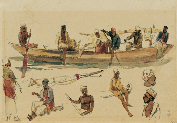 Studie von Booten und Bootsleuten auf Ceylon 1858