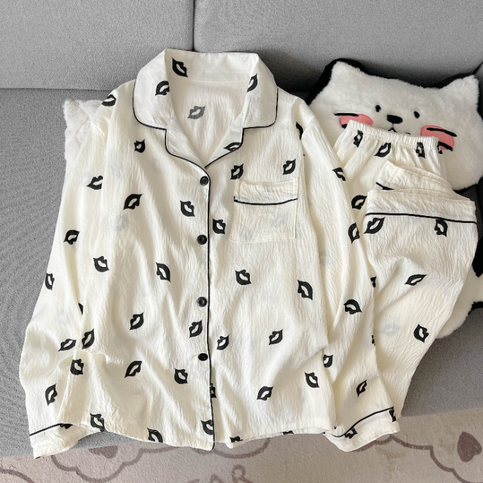 Damen-Pyjama-Set aus Baumwollmischung, Langarm