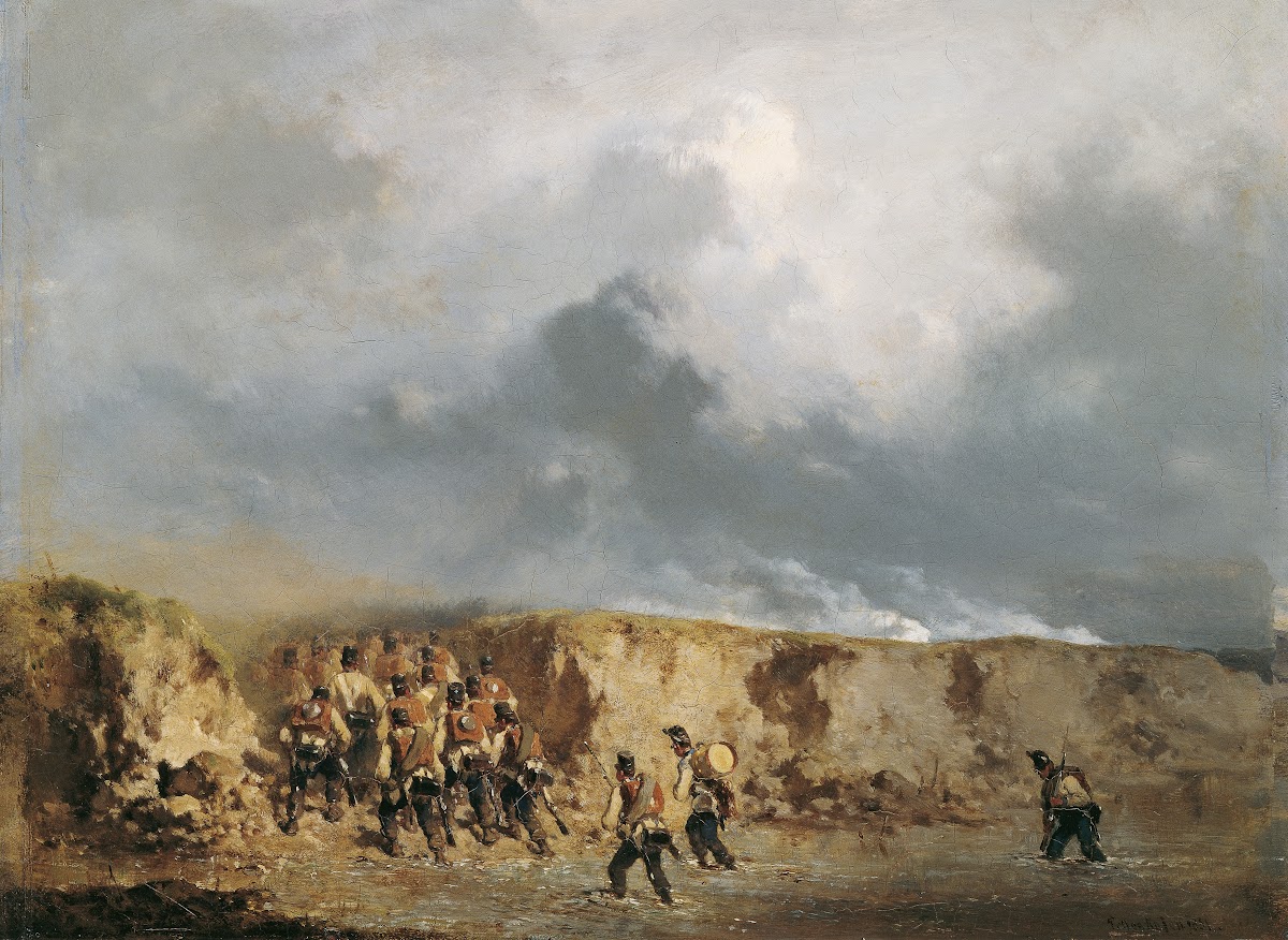 Österreichische Soldaten eine Furt überschreitend 1851