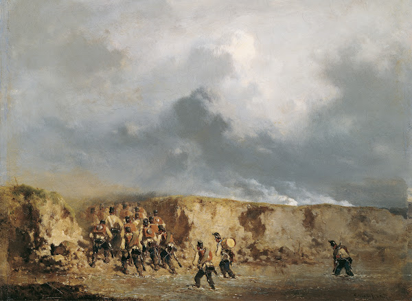 Österreichische Soldaten eine Furt überschreitend 1851