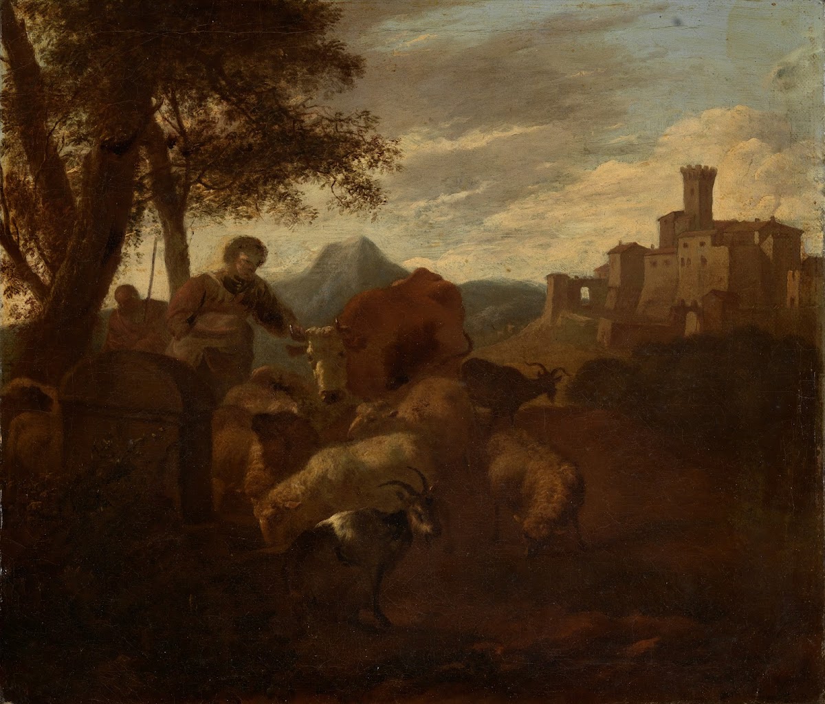 Hirten und Herde in südlicher Landschaft
