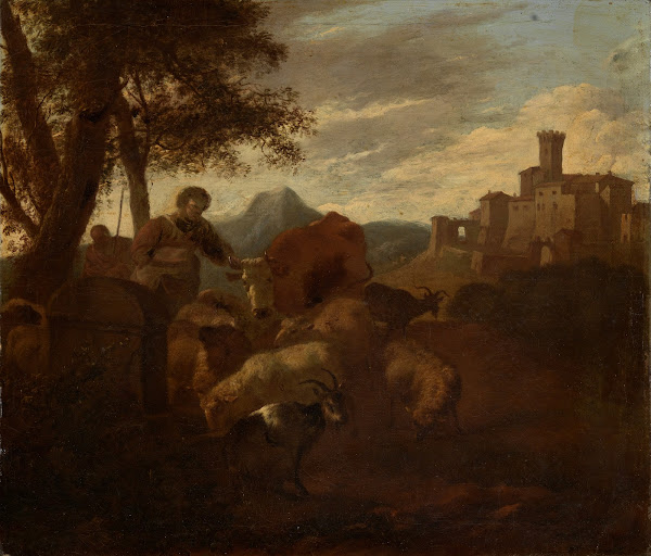 Hirten und Herde in südlicher Landschaft