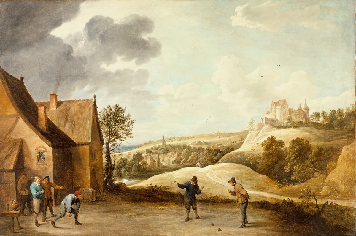 Landscape with Peasants Playing Bowls Outside an Inn circa 1660