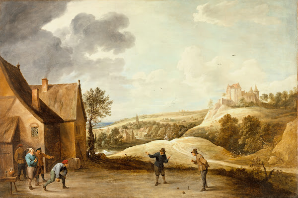 Landscape with Peasants Playing Bowls Outside an Inn circa 1660