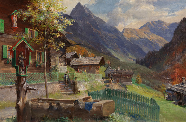 Gerstruben am Dorfbrunnen mit Blick auf die Höfats Dorfbrunnen mit einem Andacht