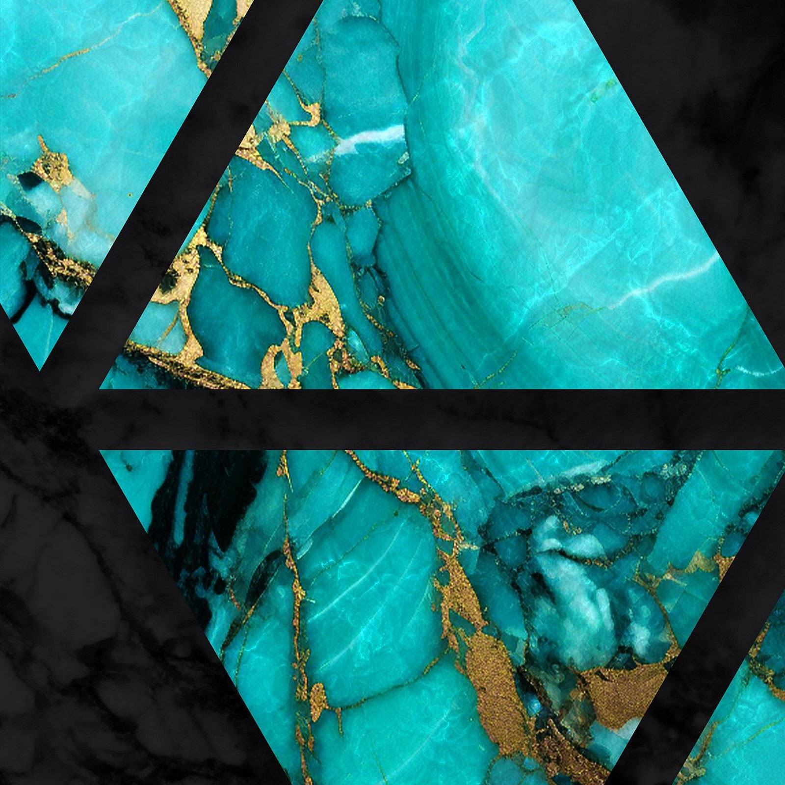 Download Teal And Gold Geometric Marble 2K iPhone