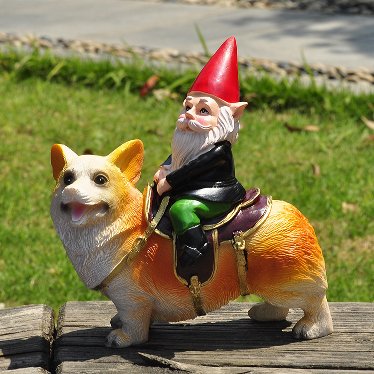 Christmas Gnome on Dog, Resin Figurine, 12x7x15 cm