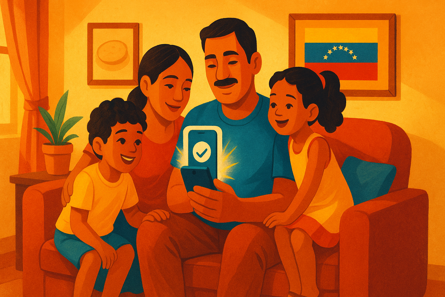 Familia venezolana recibiendo remesa en casa, consejos de ahorro y finanzas para migrantes
