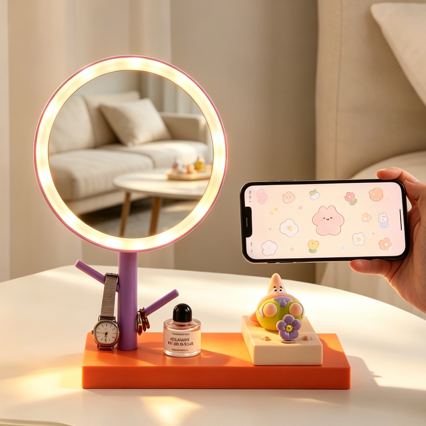 LED Makeup Mirror with Phone Holder