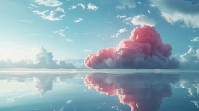 Ai Art, Pink Clouds, Reflection, Pastel 5K Wallpaper Background