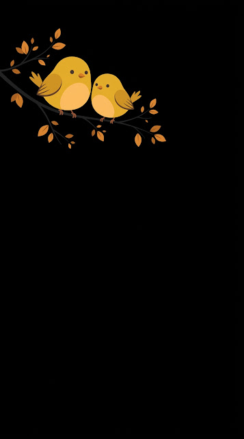 Minimalist Graphic of Two Yellow Birds on an Autumn Branch - Free mobile Wallpaper