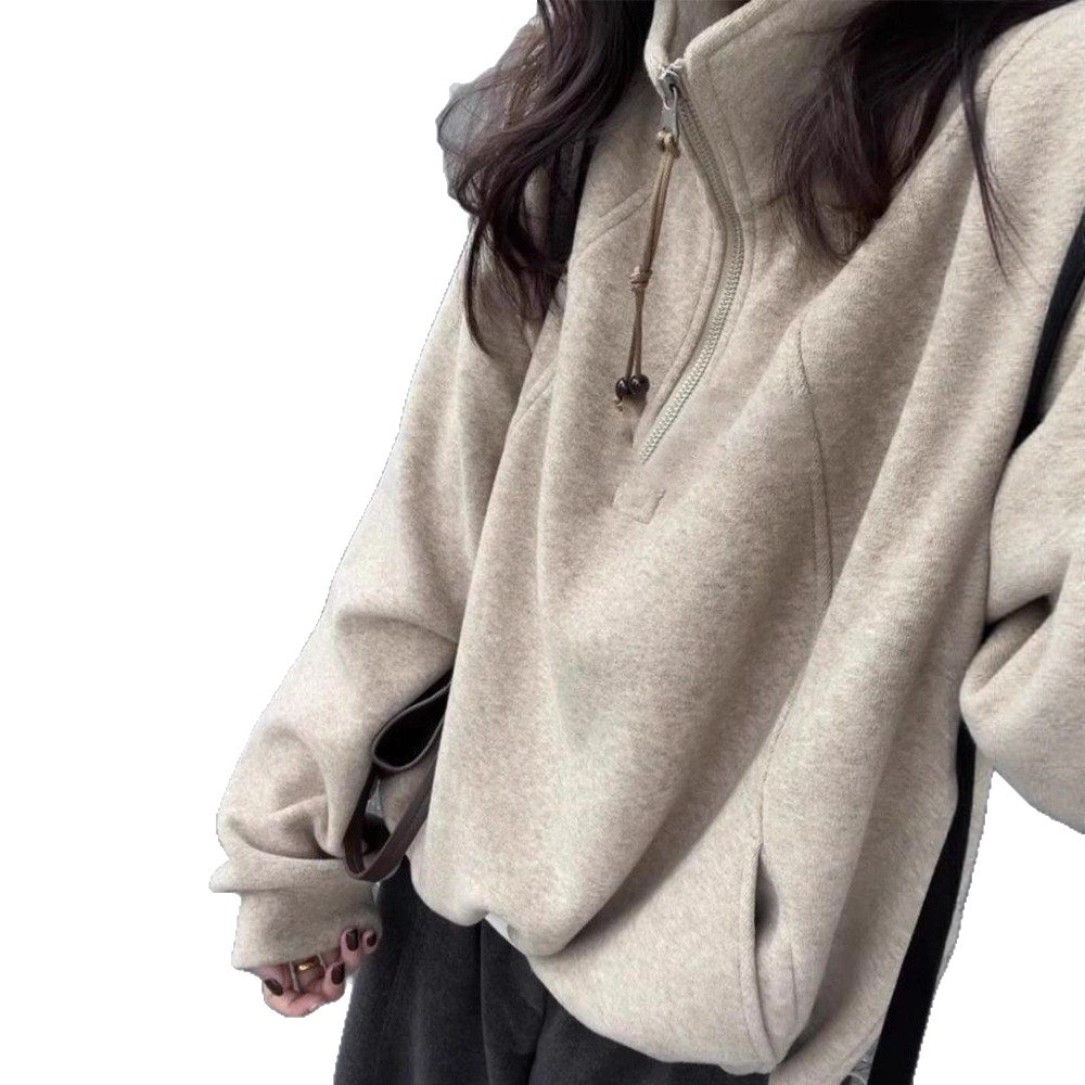 Women's sweater with zipper and stand-up collar