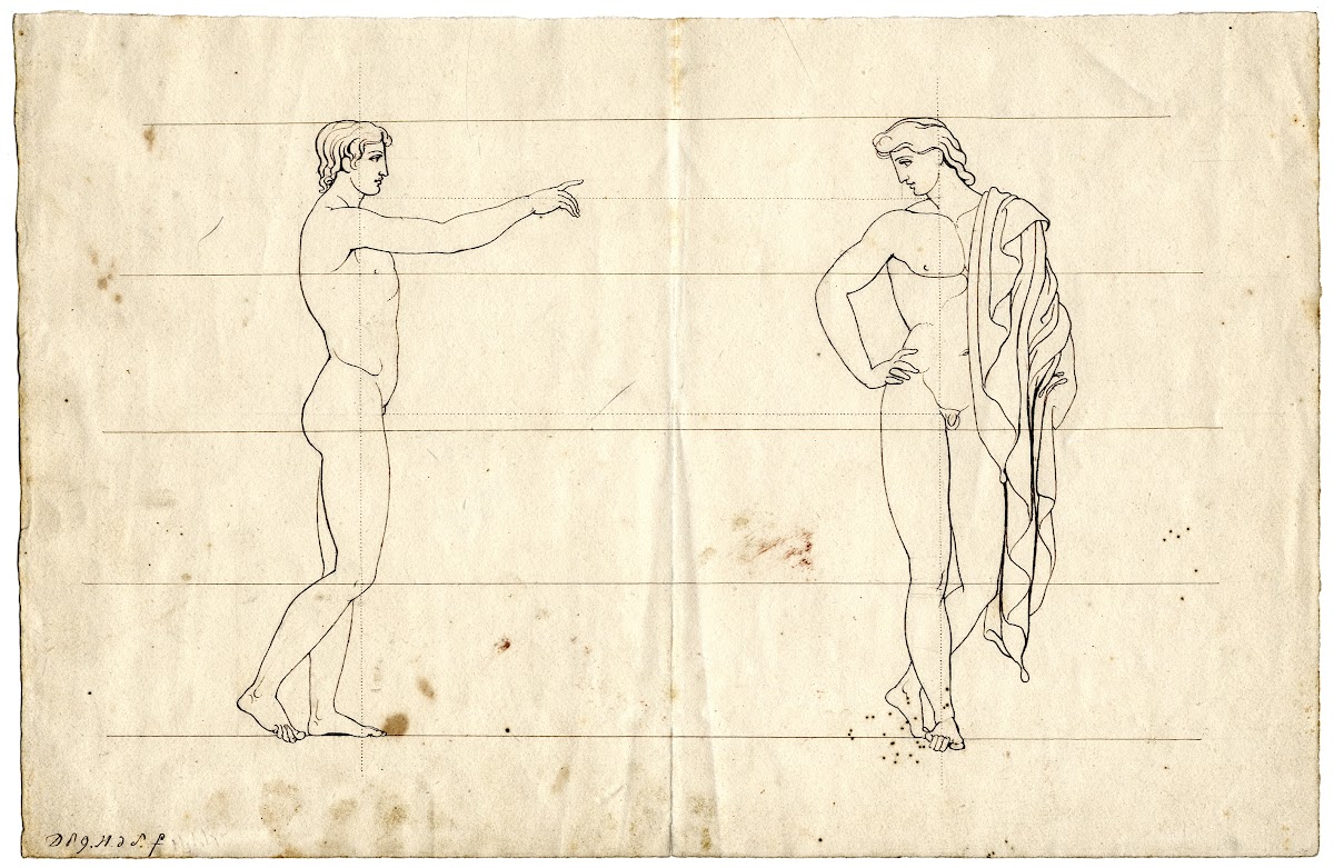 Two standing naked youths