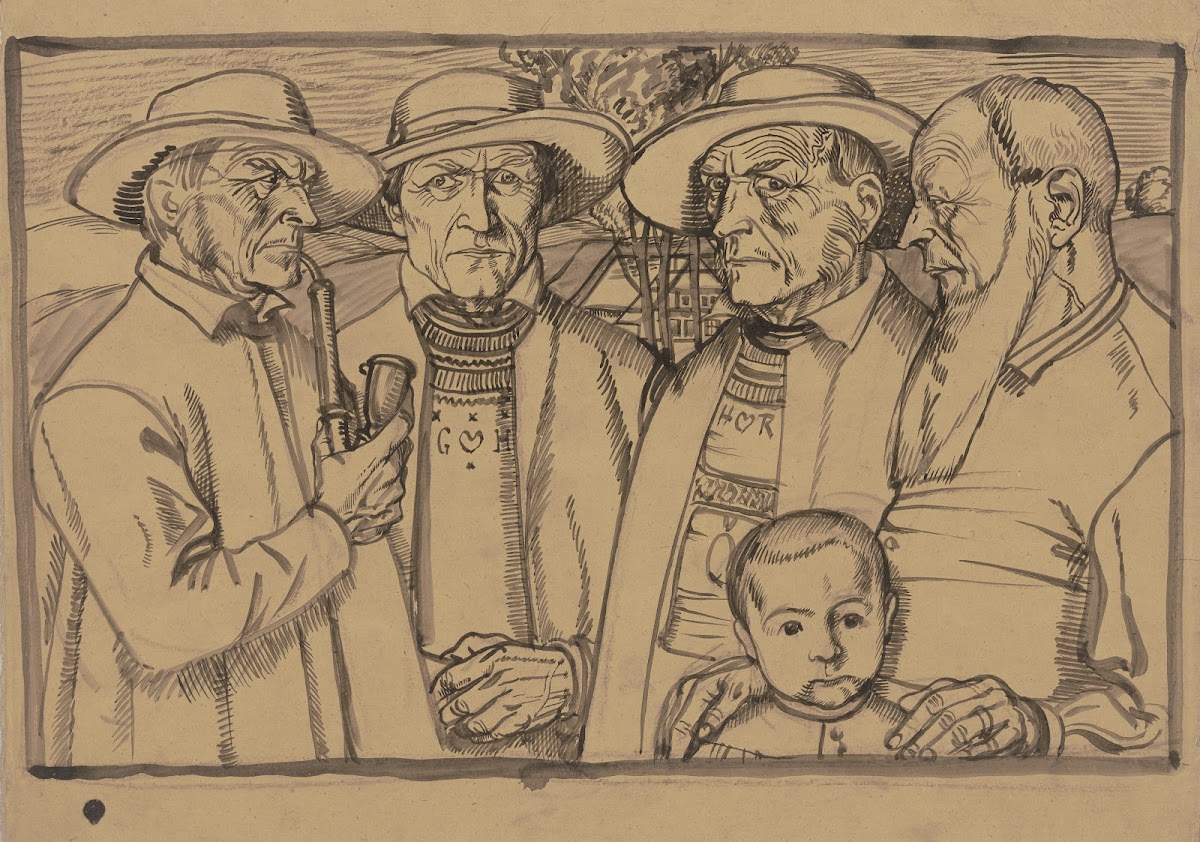 Four peasants and a boy