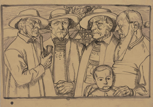 Four peasants and a boy