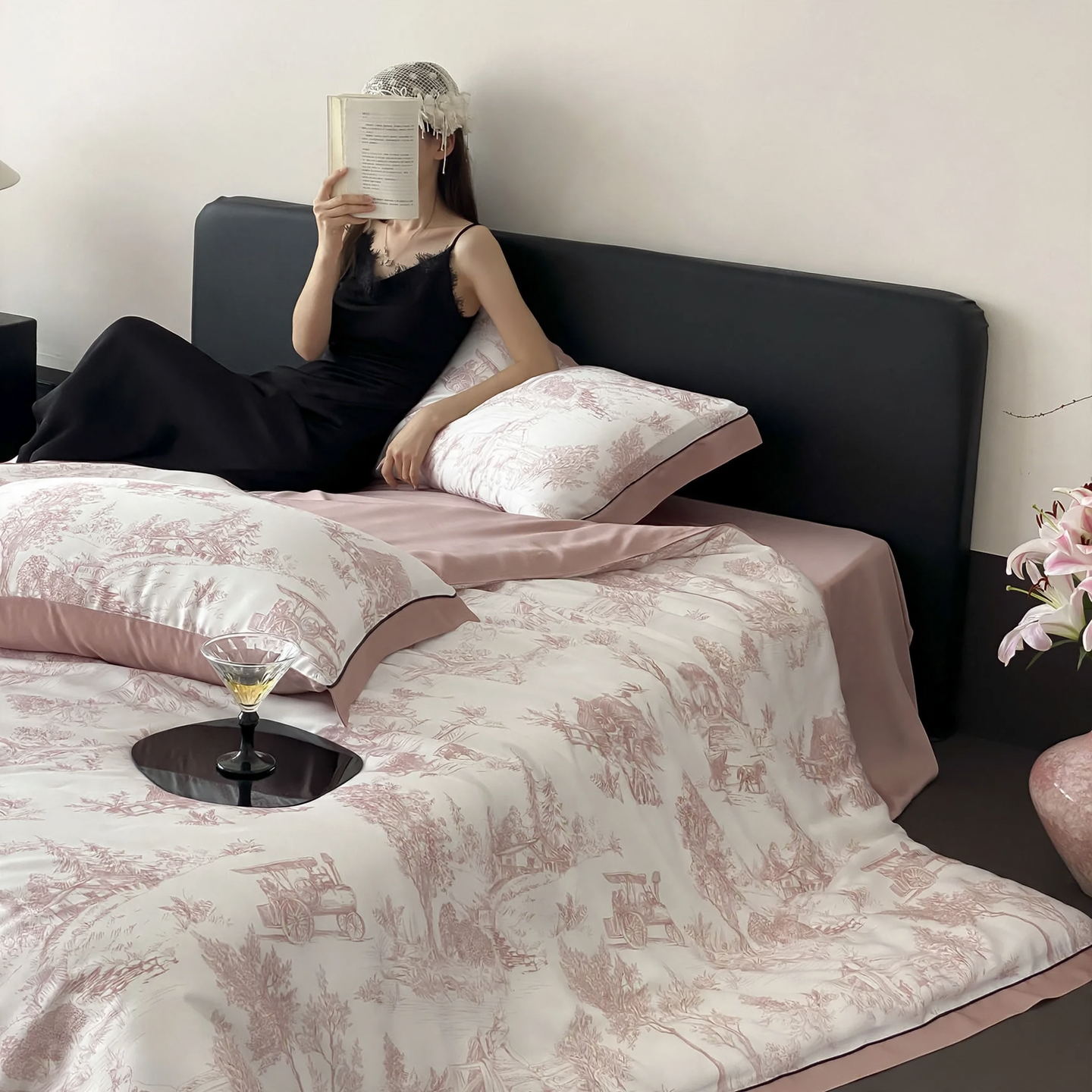 Lyocell bedding, 4-piece, floral pattern