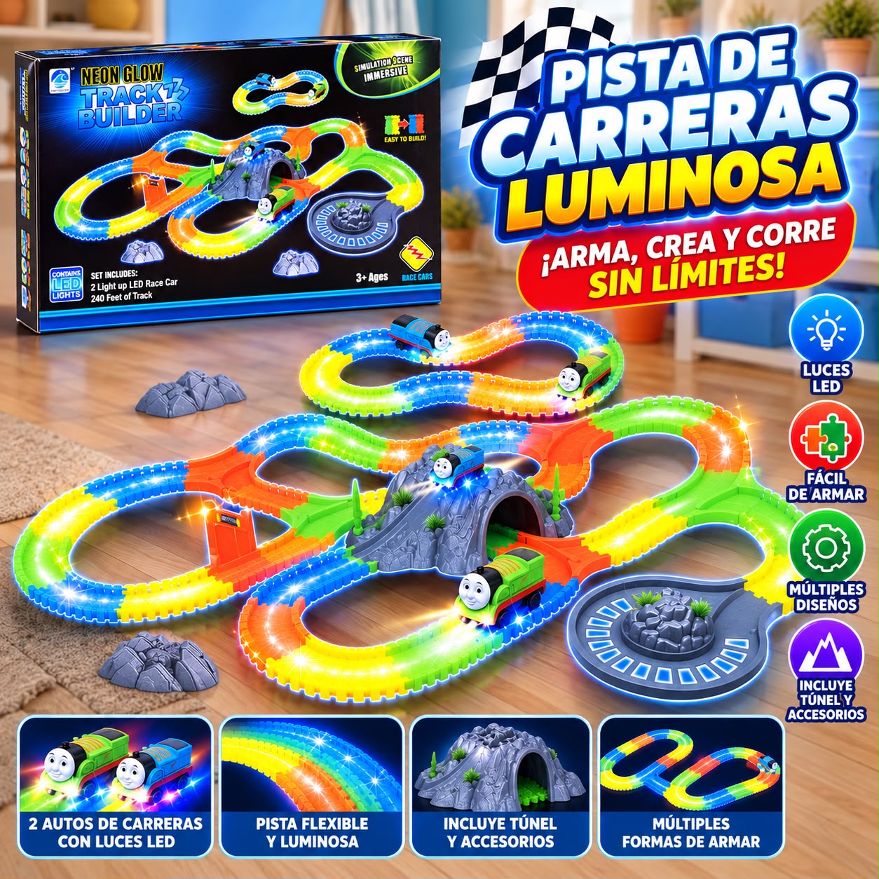 Pista de carreras luminosa para armar