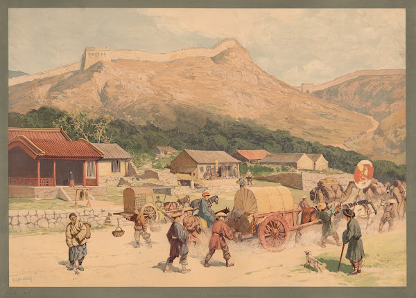 Kolonial Wandbilder  Dorf und Chinesische Mauer am Nankou Passe 1907