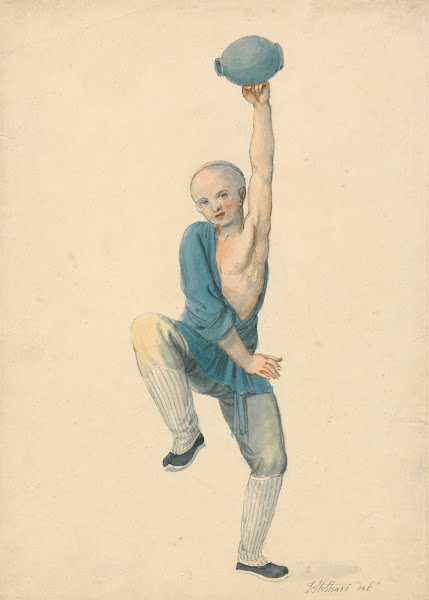 Chinese Youth balancing a jar held aloft