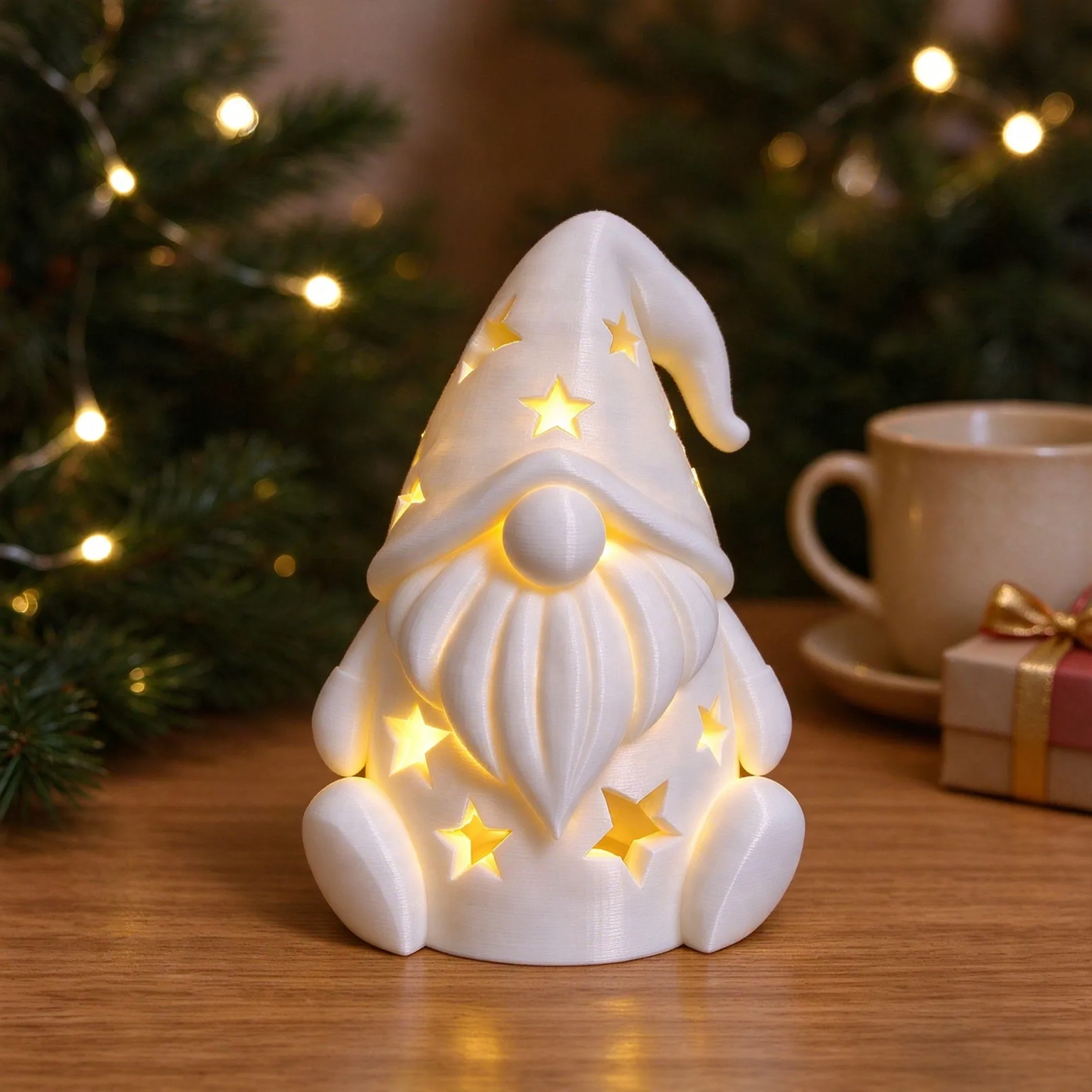 Christmas gnome made of resin with star pattern for LED tealights