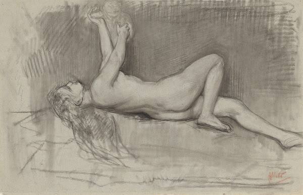 Naaktstudie van achteroverliggende vrouw 1848   1927