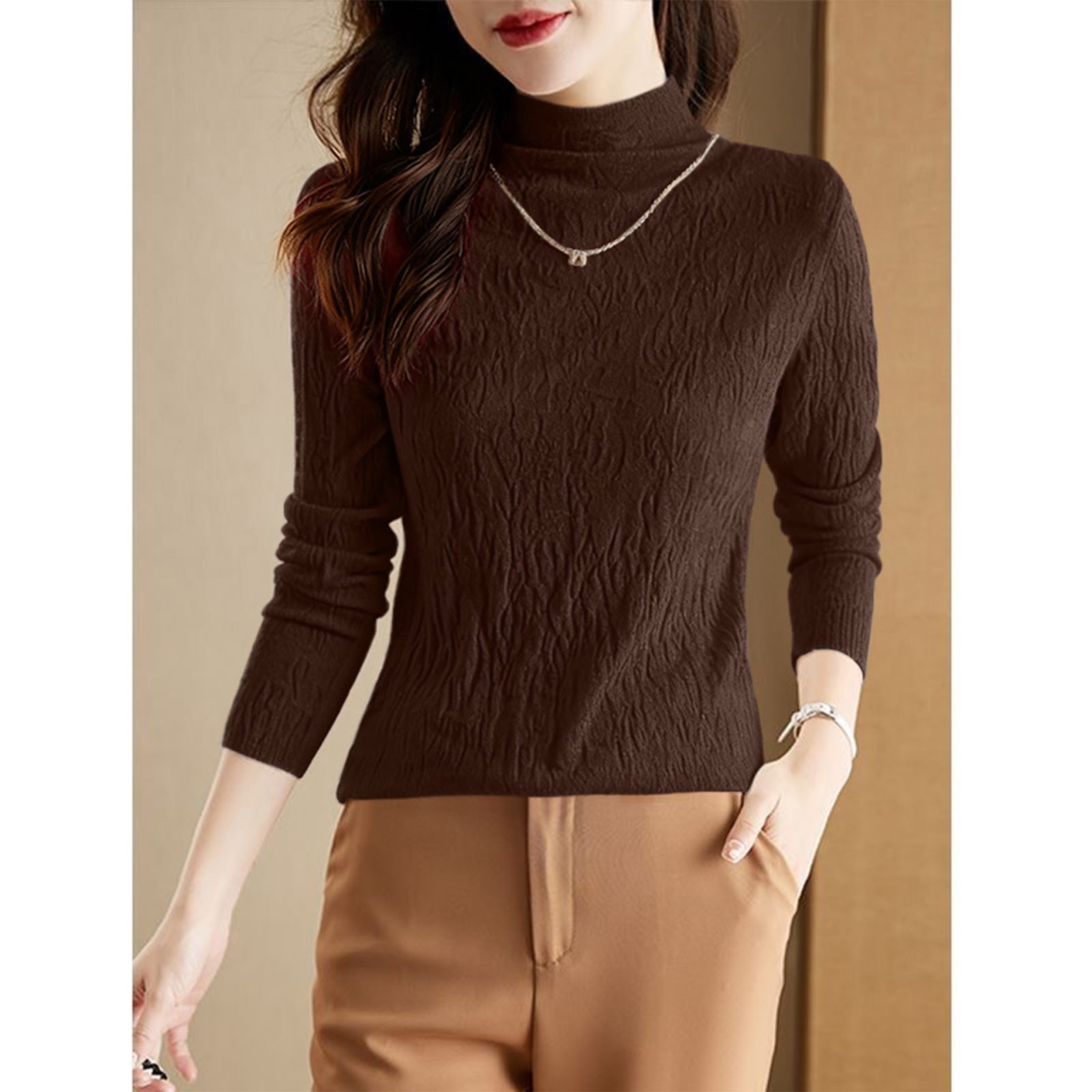 Women's Wool Sweater with Stand-Up Collar, Structured