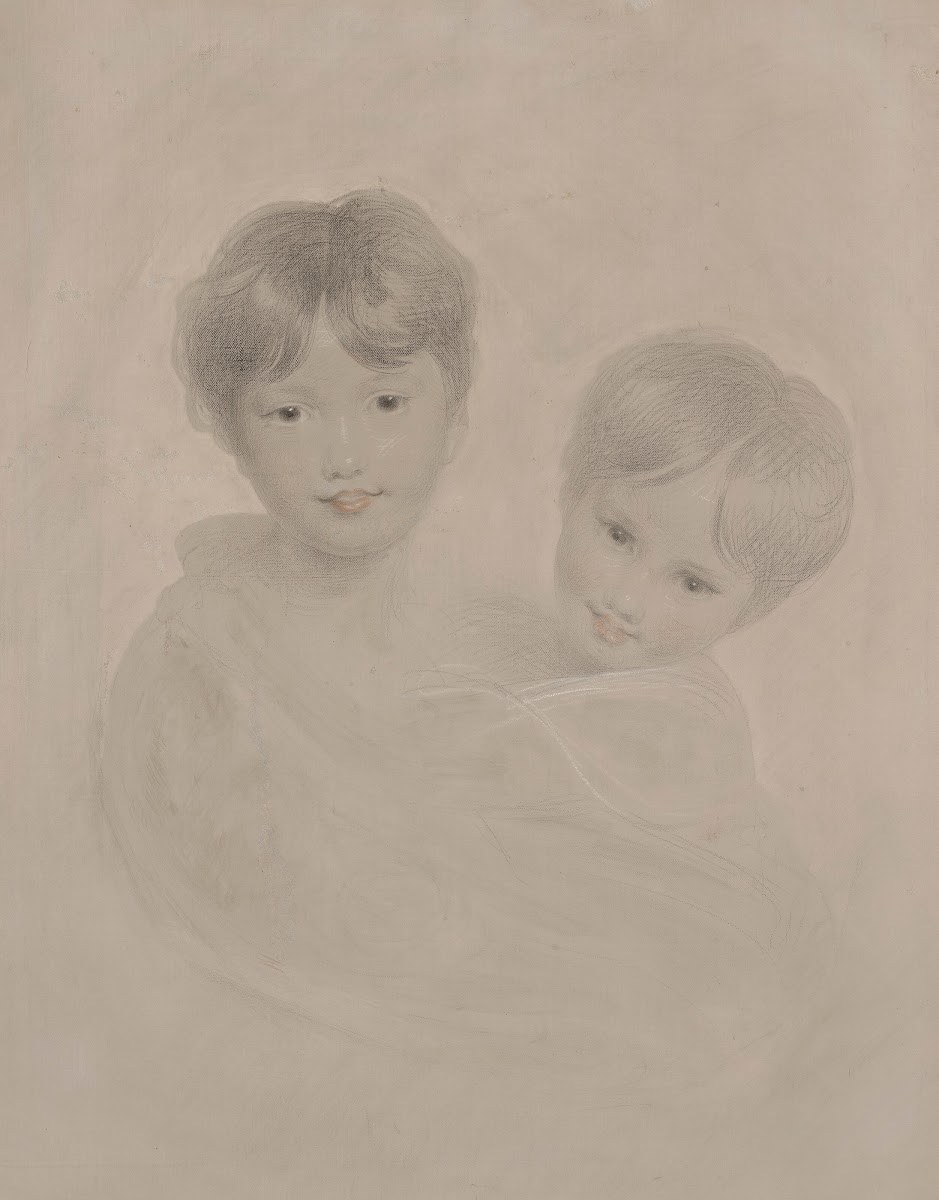 Portrait sketch of two young boys embracing