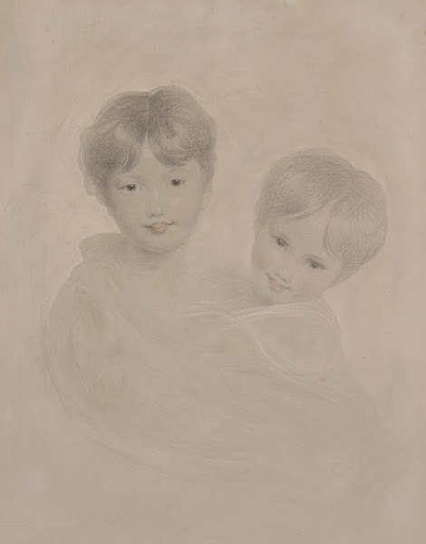Portrait sketch of two young boys embracing