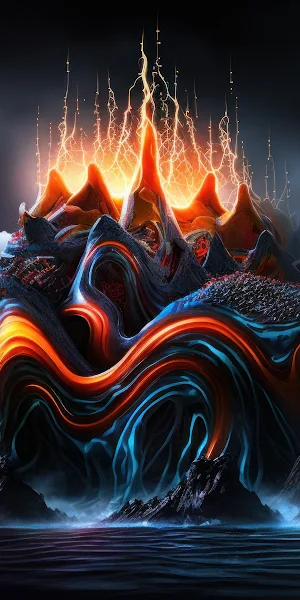 Ai Art, Illustration, Lava, Citadel, Water 4K Wallpaper Background