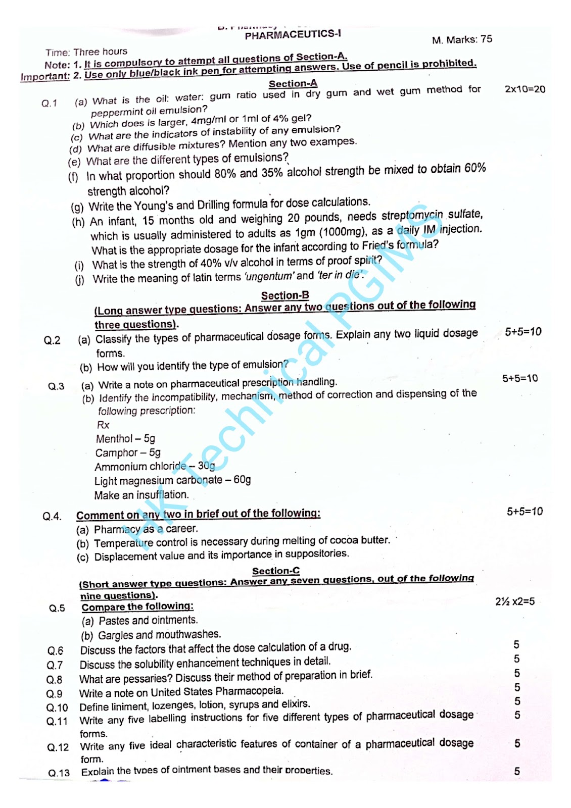 BP103T Pharmaceutics I 1st Semester B.Pharmacy Previous Year's Question Paper,BP103T Pharmaceutics-I,BPharmacy,Previous Year's Question Papers,BPharm 1st Semester,