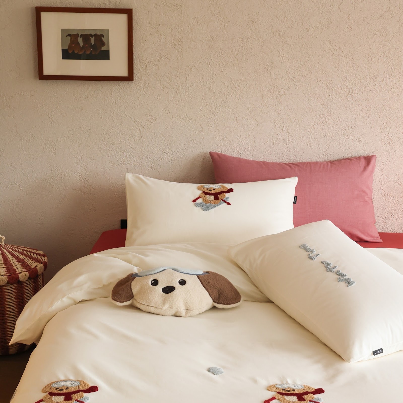 Cotton bedding set, 4 pieces, cartoon embroidery