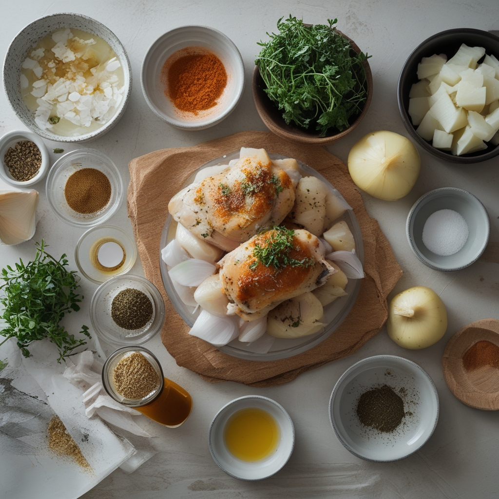 Ingredients for Garlic Parmesan Chicken Thighs and Potatoes Recipe – Easy Crispy Weeknight Dinner