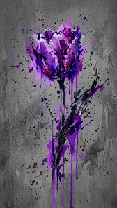 Abstract Splatter Painting of a Single Purple Tulip