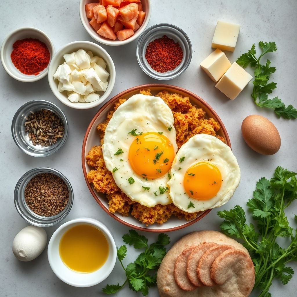 Ingredients for Crispy Loaded Hash Browns with Creamy Scrambled Eggs – Easy Family Brunch