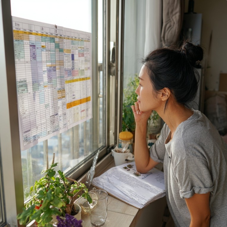 건강 검진 일정을 고민하는 차분한 분위기