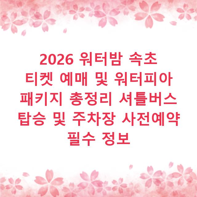 2026 워터밤 속초 티켓 예매 및 워터피아 패키지 총정리 셔틀버스 탑승 및 주차장 사전예약 필수 정보