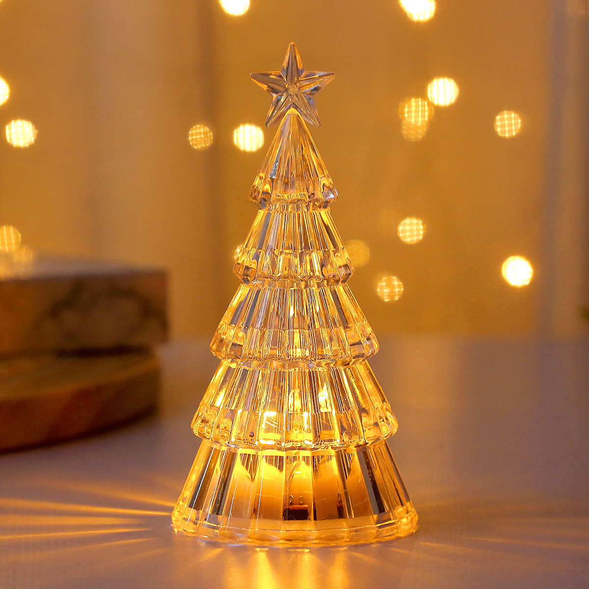 Lit Mini Christmas Tree as Table Decoration