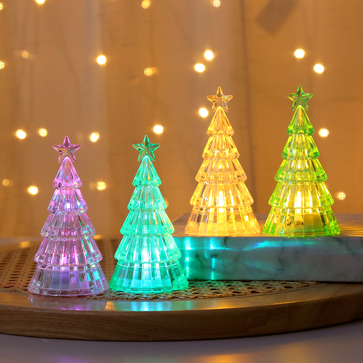 Lit Mini Christmas Tree as Table Decoration