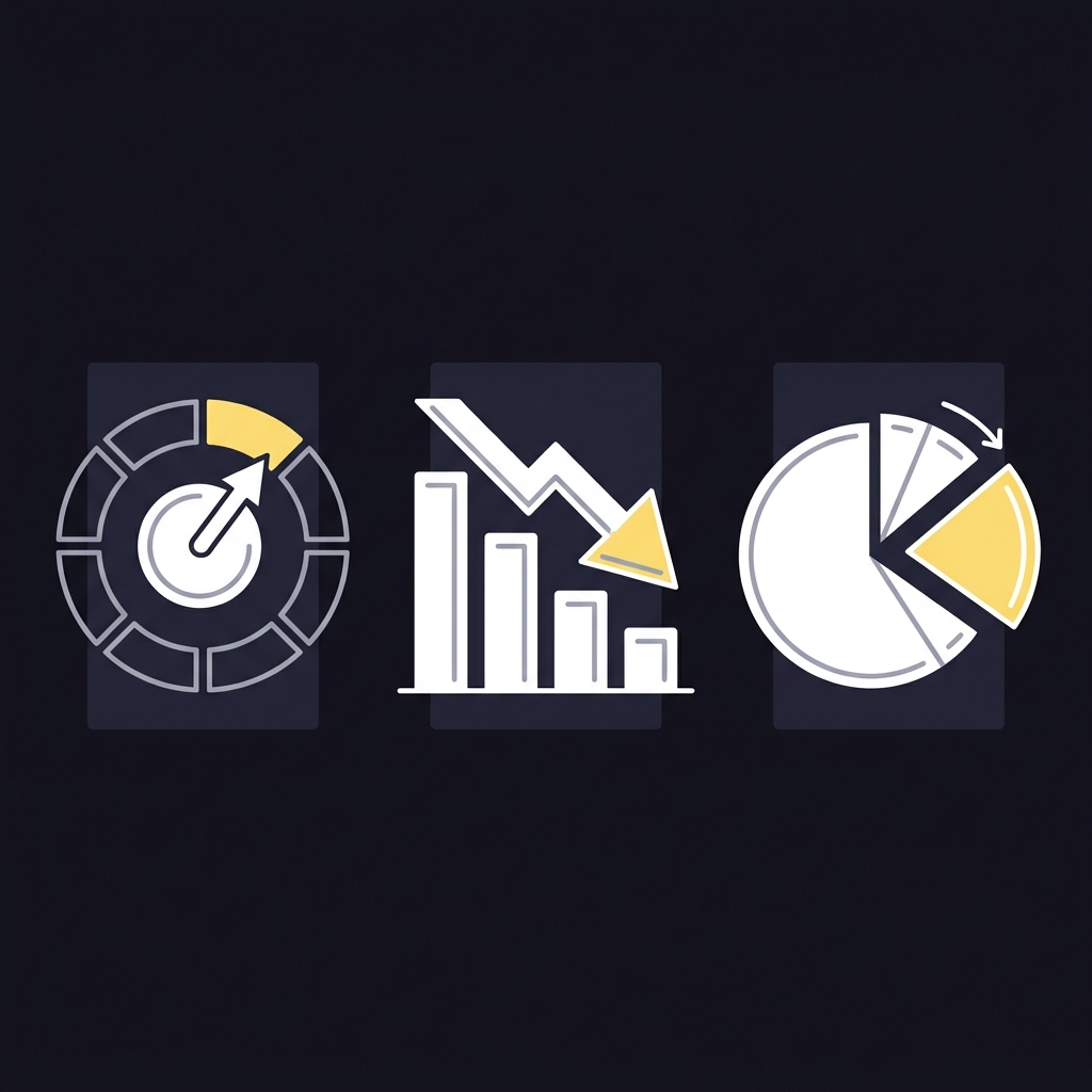 Minimalist 2D vector infographic with three icons for Brier score drawdown and fractional Kelly on a dark Funded Plays style background illustrating How to Decide Whether Funded Sports Trading Fits You
