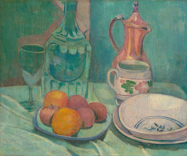 Nature morte carafe verre fruits assiettes tasse et cafetière 1888