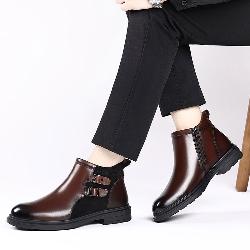 Men's Chelsea Boots, Cowhide Leather, Business Style