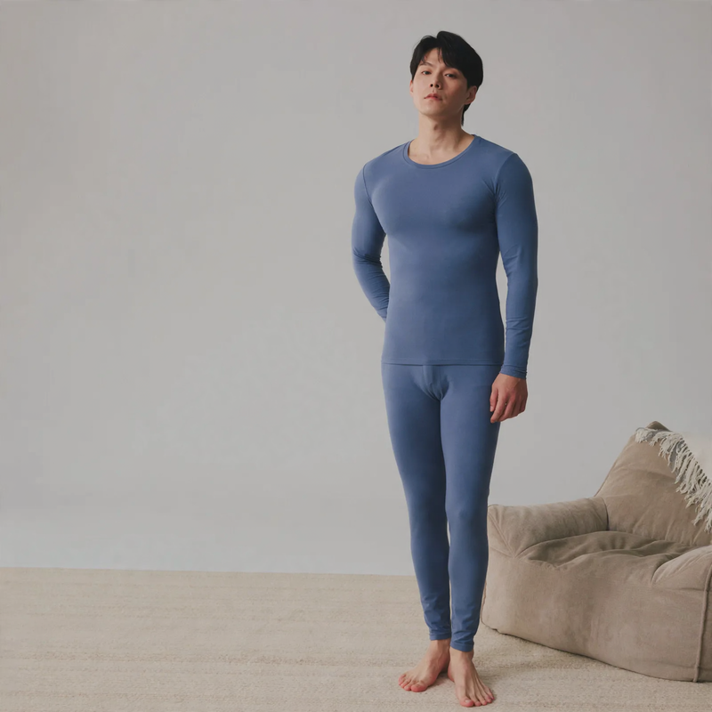 Cotton thermal set for couples, crew neck