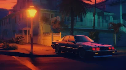 Synthwave Evening Classic Car 4K Wallpaper Background