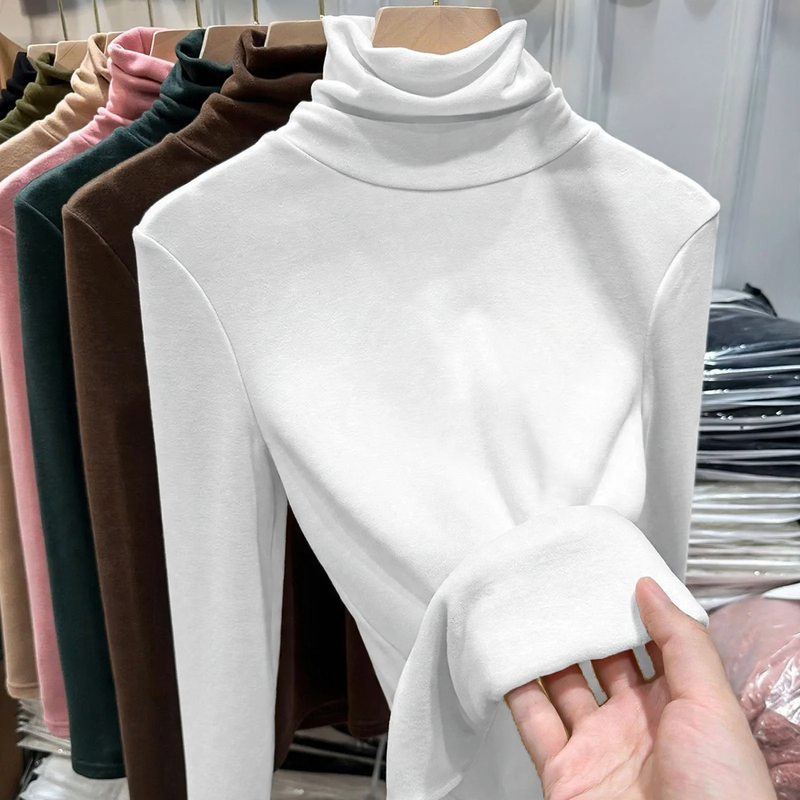 Women's long-sleeve shirt with a stand collar, quilted