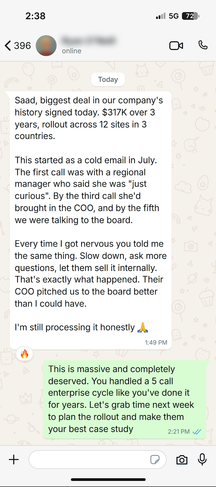 Client message on WhatsApp